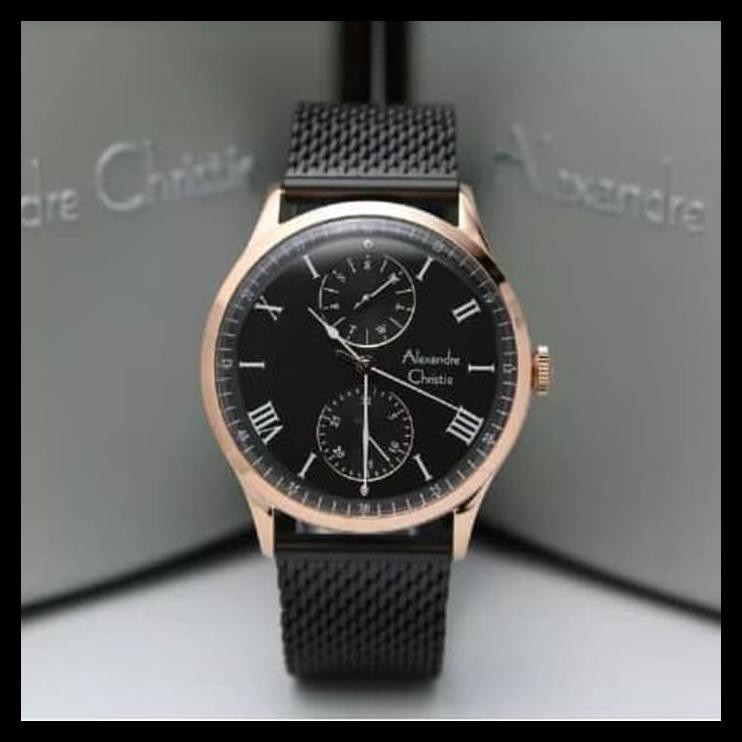 Indh Ready Jam Alexandre Christie AC6437MF Rosegold Strap Brown Original NEW Kode 1373