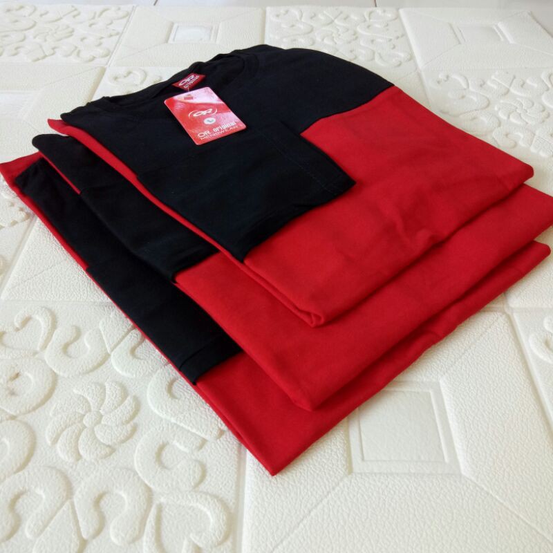 kaos reglan polos panjang kombinasi HITAM-MERAH  uk 20 22 S M L XL XXL