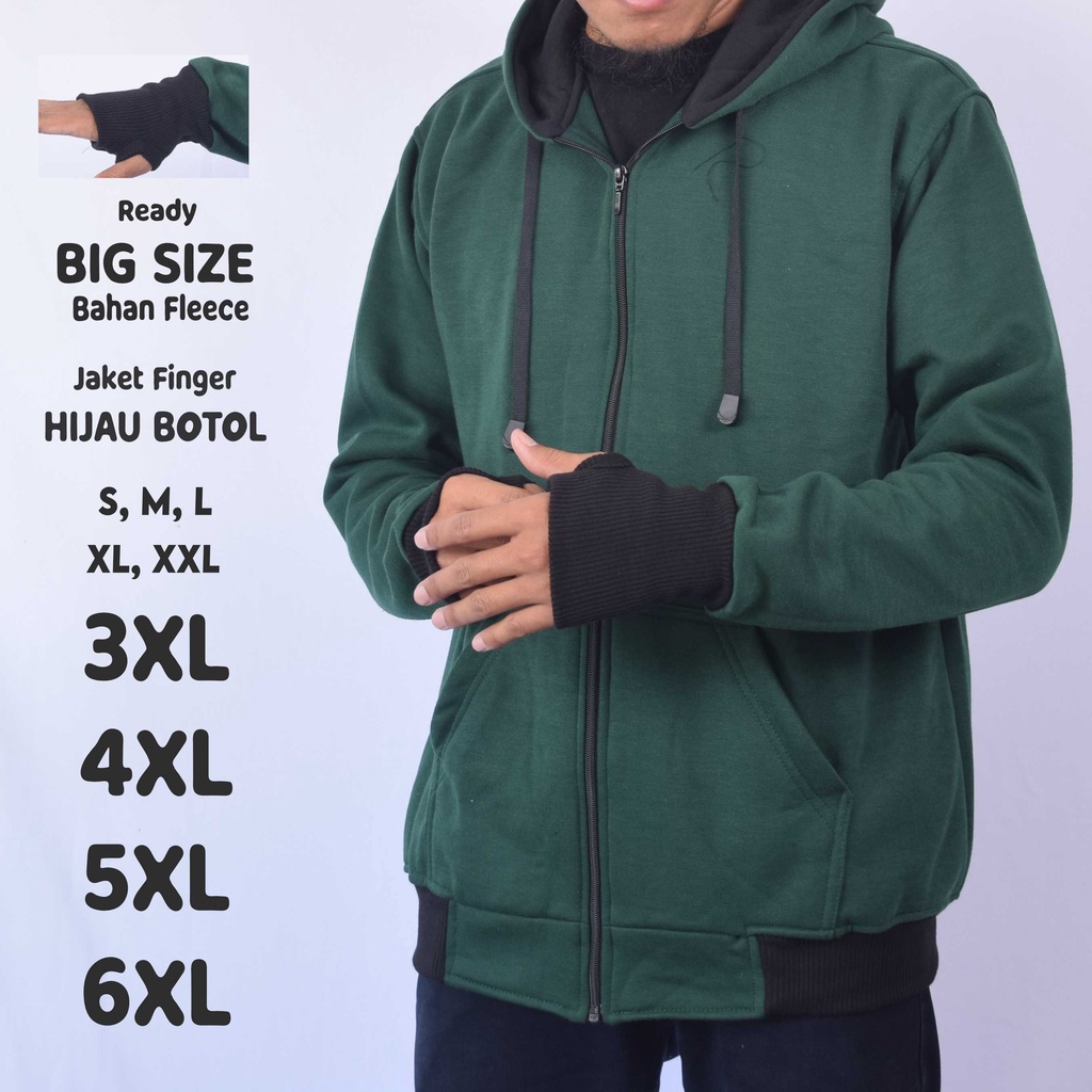 Jaket Hoodie Pria Finger Hijau Botol Big Size