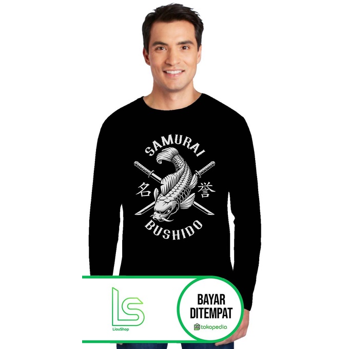 Kaos Pria SAMURAI FISH Lengan Panjang, T-shirt Distro Baju Distro Pria - Hitam, M