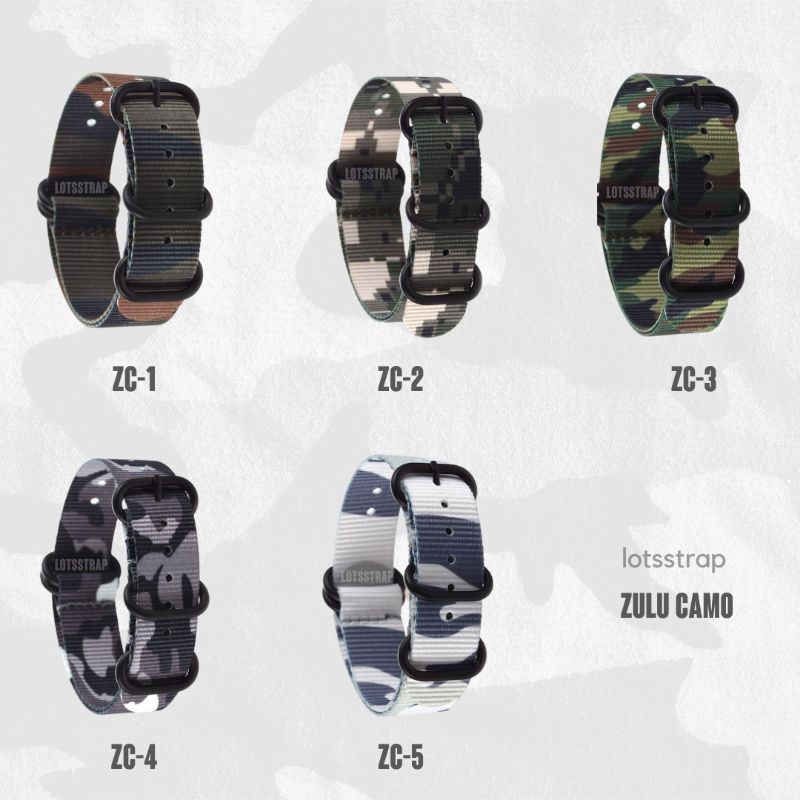 Tali Jam Tangan Nylon Zulu Strap Camo Army - 5 Ring Black Buckle - ZC