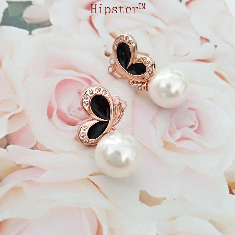 Hot Sale Natural Freshwater Pearl Butterfly Socialite Style Inlaid Zircon New Studs