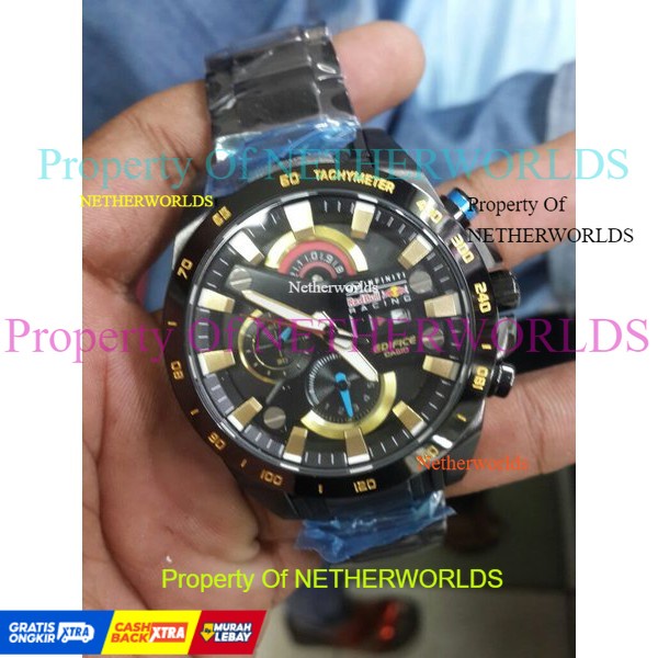 Casio Edifice Original Japan EFR 540D  - 1A2VUDF Chain Stainless FullBlack RedBull Edition