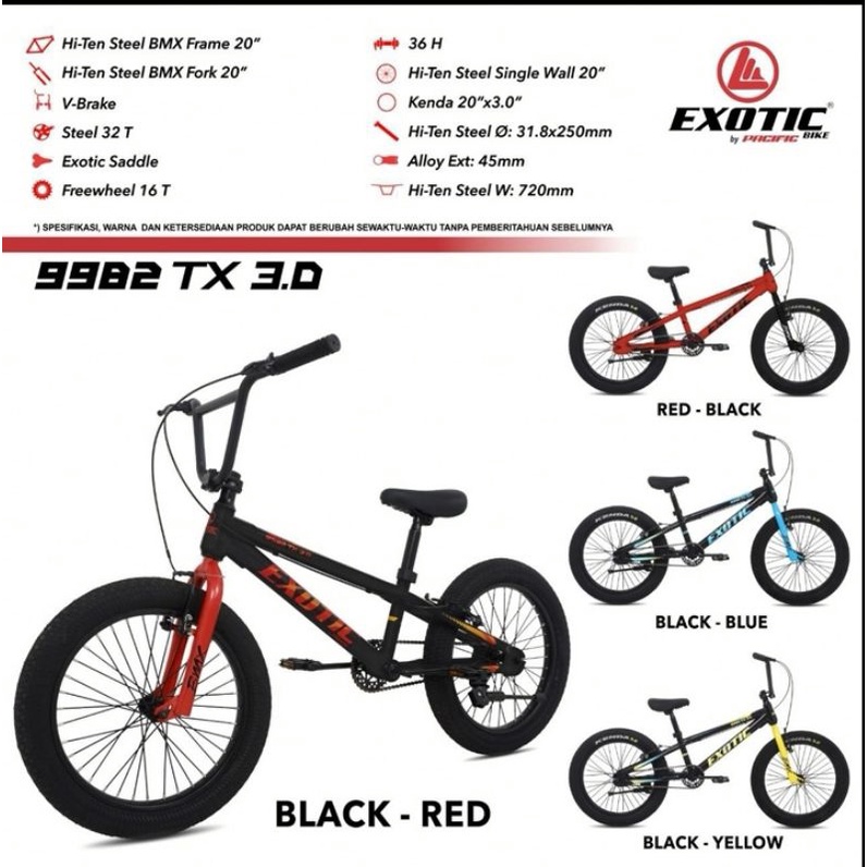 Sepeda BMX Ukuran 20 Exotic 9982 TX 3.0 Ban Jumbo Murah Berkualitas / Sepeda Anak BMX 20 Exotic 9982