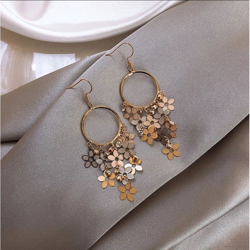 Flowers long earring / anting wanita fashion gantung panjang rumbai bunga-1