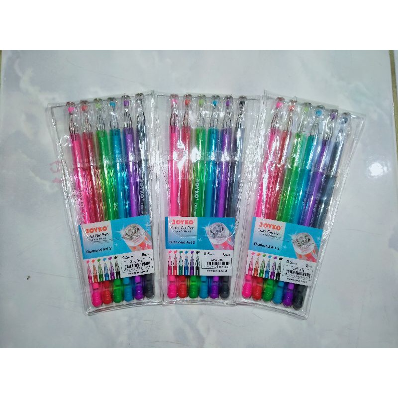

pulpen gel joyko warna set 6pc