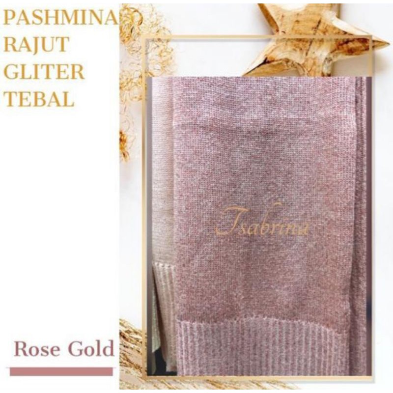 pasmina gliter rajut premium | kerudung pashmina pengantin-rosegold