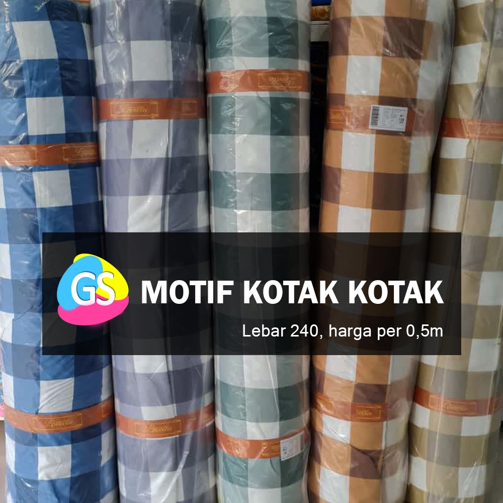 Bahan Kain Sprei Meteran Katun Microtex Disperse Motif Kotak Kotak