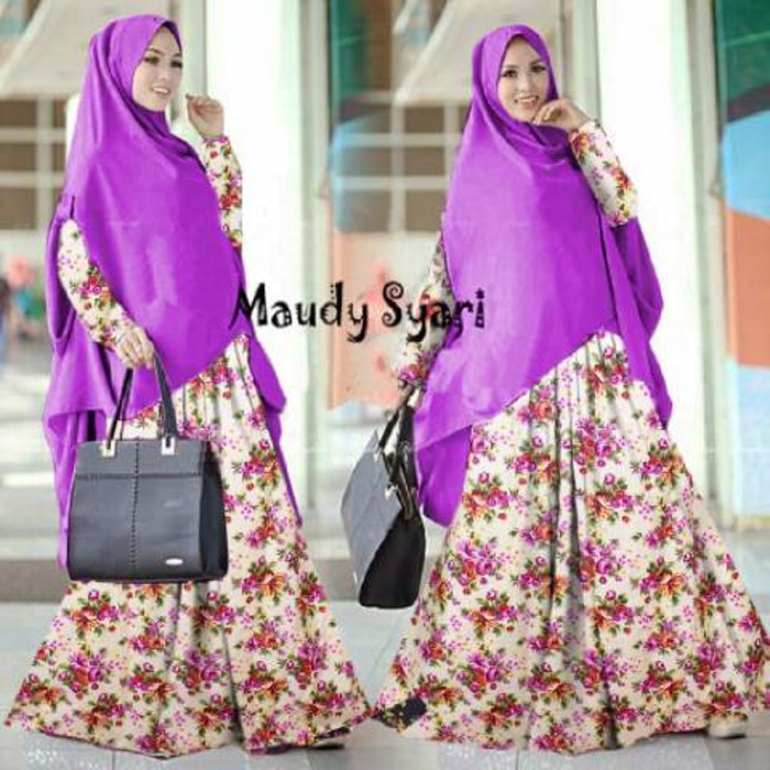 BAJU BUSANA MUSLIM GAMIS MAUDY SYARI UNGU KATUN BERGO PAD 2 LYR