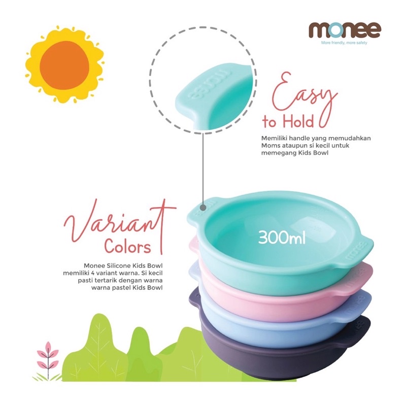 Monee Kids Bowl Silicone Mangkok Anak Silikon Anti Slip + Penggaris Ukur BPA Free Premium Quality 300ml