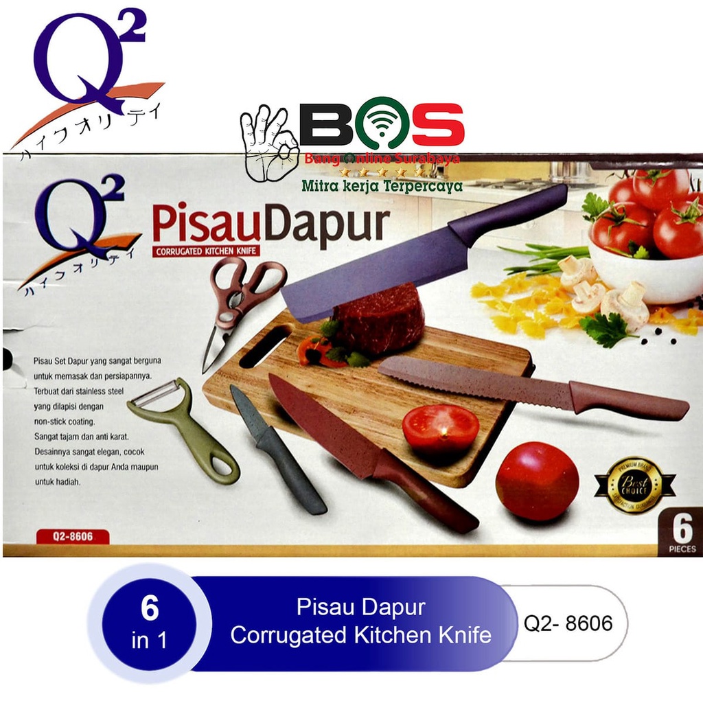 Pisau Set Warna Q2-8606 Q2 8606 Kitchen Knife Set Lengkap Corrugated Kitchen Knife