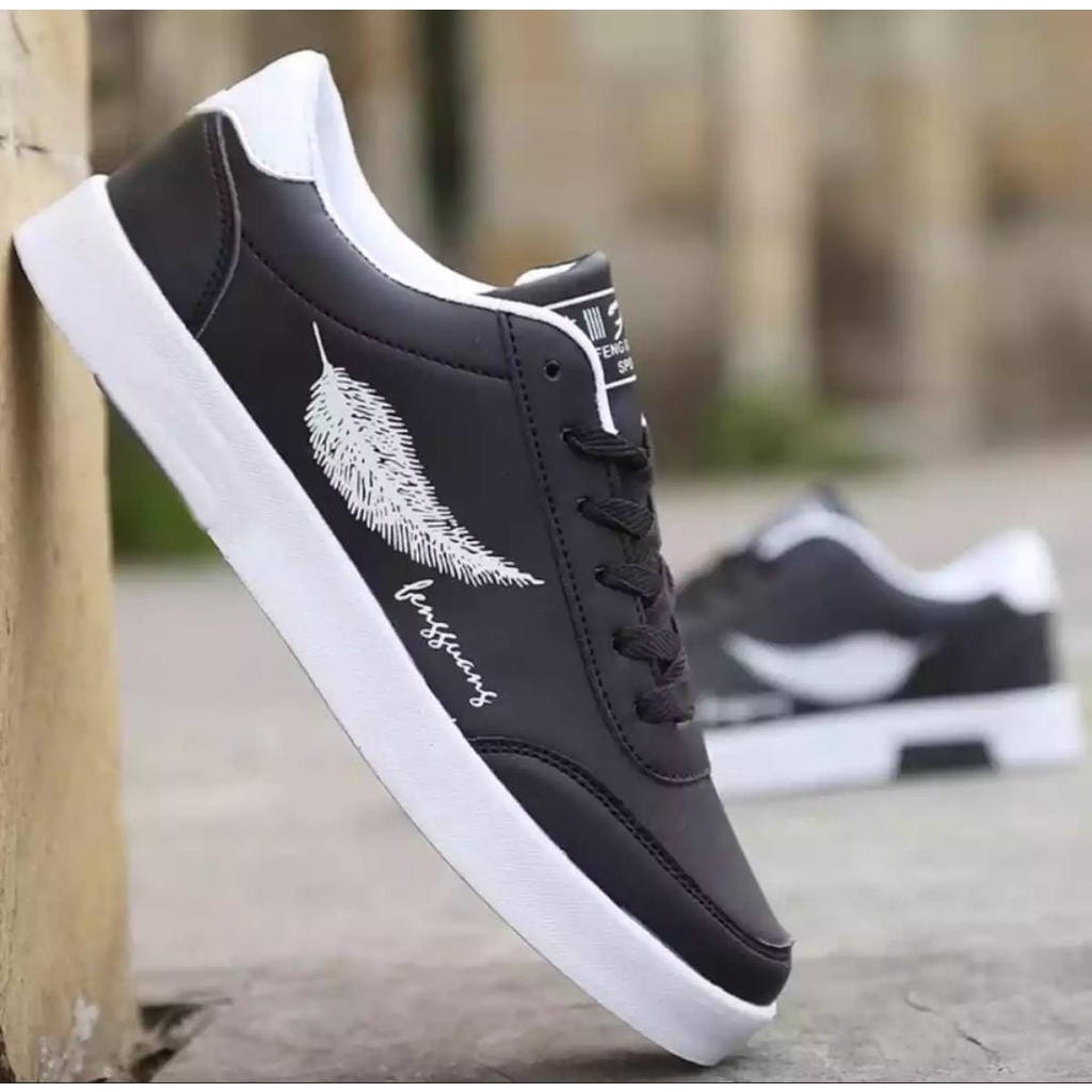 ARMY - Sepatu Pria wanita Sneaker casual senji bulu murah terbaru COD/sepatu olah raga pria wanita/sepatu ss.senji black white/sepatu putih hitam