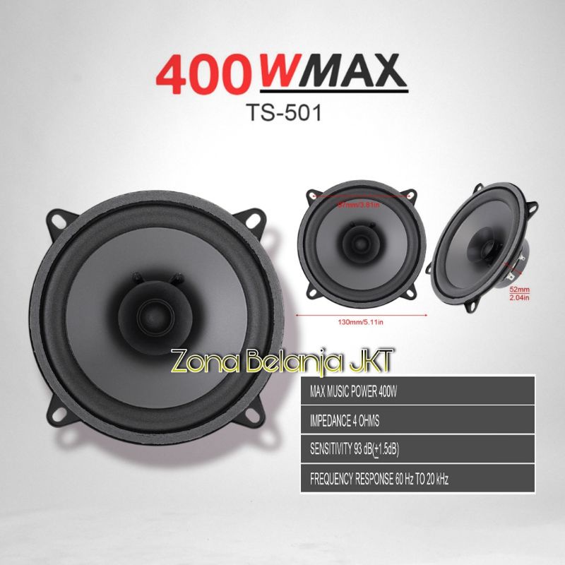 SPEAKER MOBIL 5 INCH 400WATT HIFI LOUDSPEAKER DUAL CONE TS-501 CAR SPEAKER