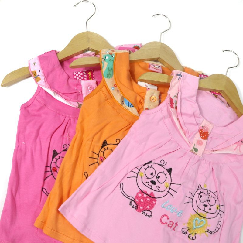 SETELAN BABY FASHION ANAK PEREMPUAN MOTIF LOVE CAT BAHAN KAOS GAMBAR BORDIR 1 TAHUN