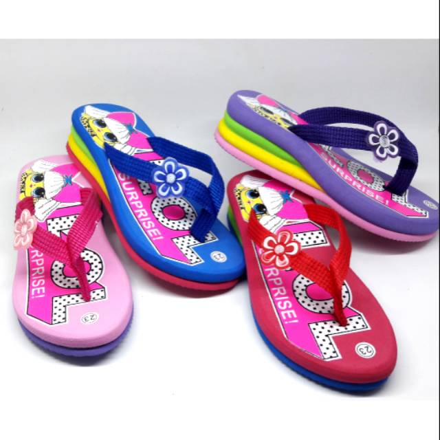 Sandal wedges spon anak L.O.L pelangi