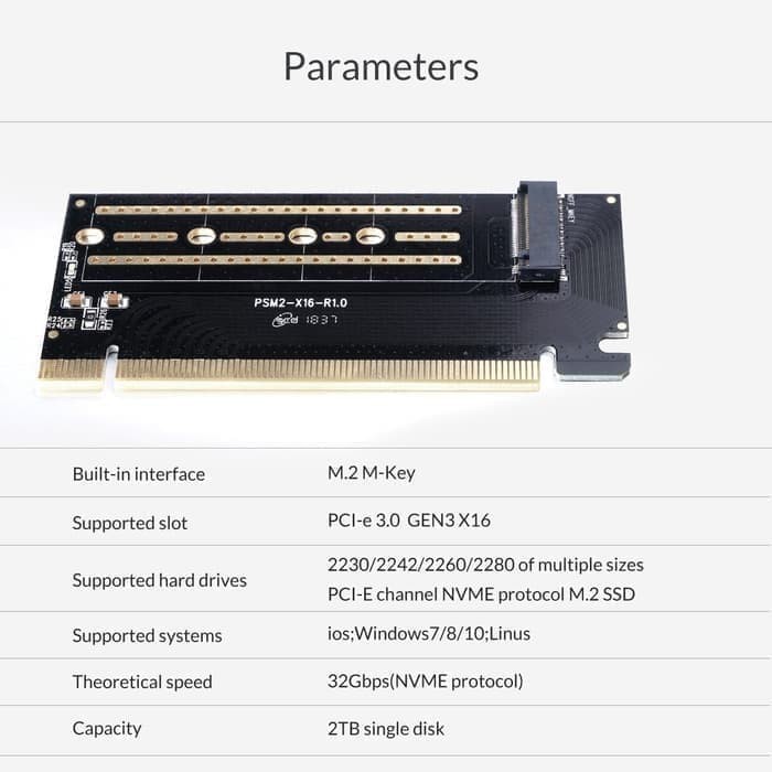 ORICO PSM2-X16 M.2 NVME to PCI-E 3.0 X16 Expansion Card