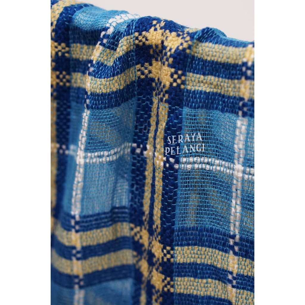 Pashmina Motif Kotak 05 | Biru | Selendang | Scarf | Syal | Shawl | Pasmina Kashmir | Souvenir | Hadiah | Gift | Aksesoris Fashion | Import Quality | Grosir Murah