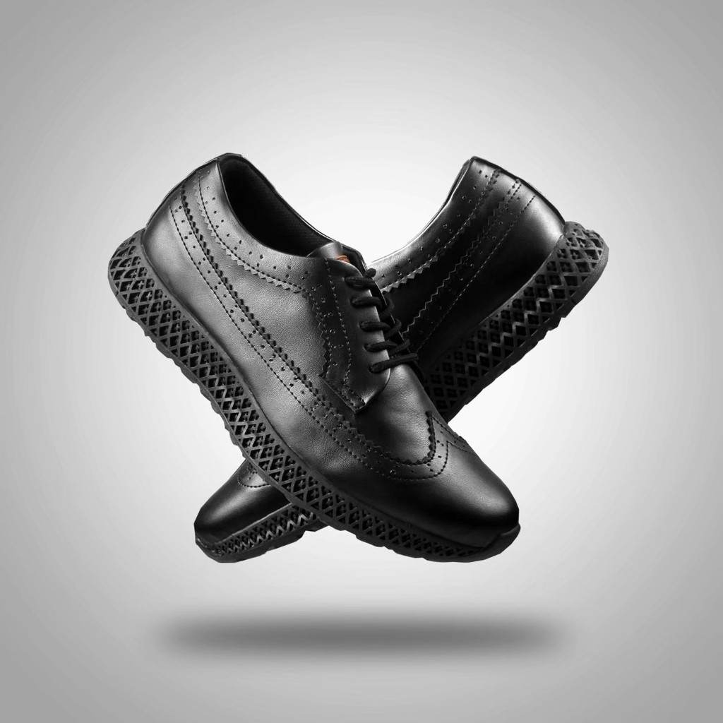 Izo Black | Sepatu Longwing Pantofel Hitam Pria Casual Wingtip Kerja Ori Cowok Laki | FORIND Monday