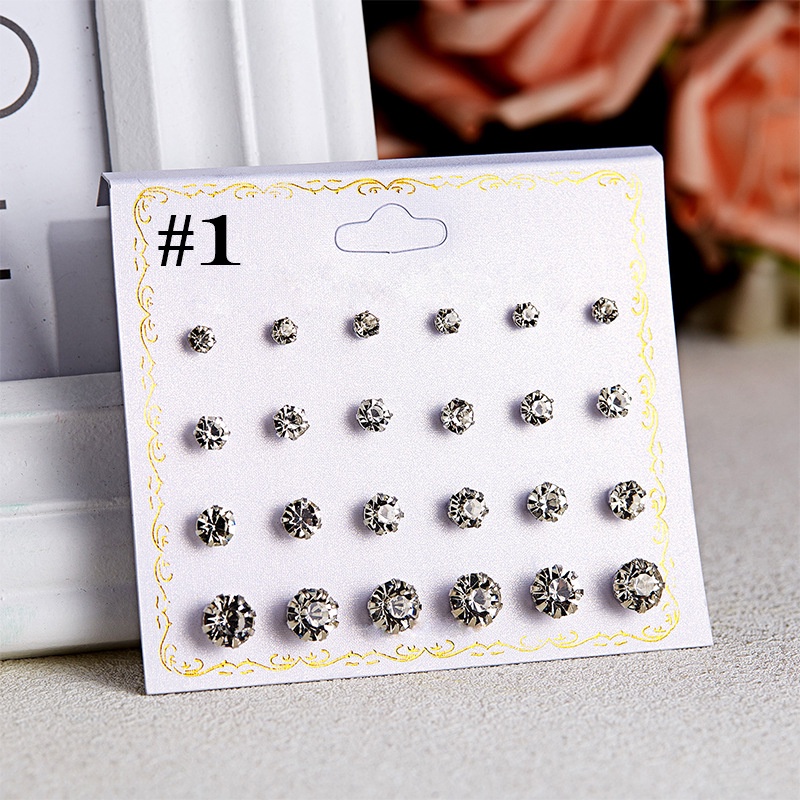 12 Pasang / set Anting Tusuk Desain Bunga Mawar / Bintang Hias Berlian Untuk Wanita 12 Bulan