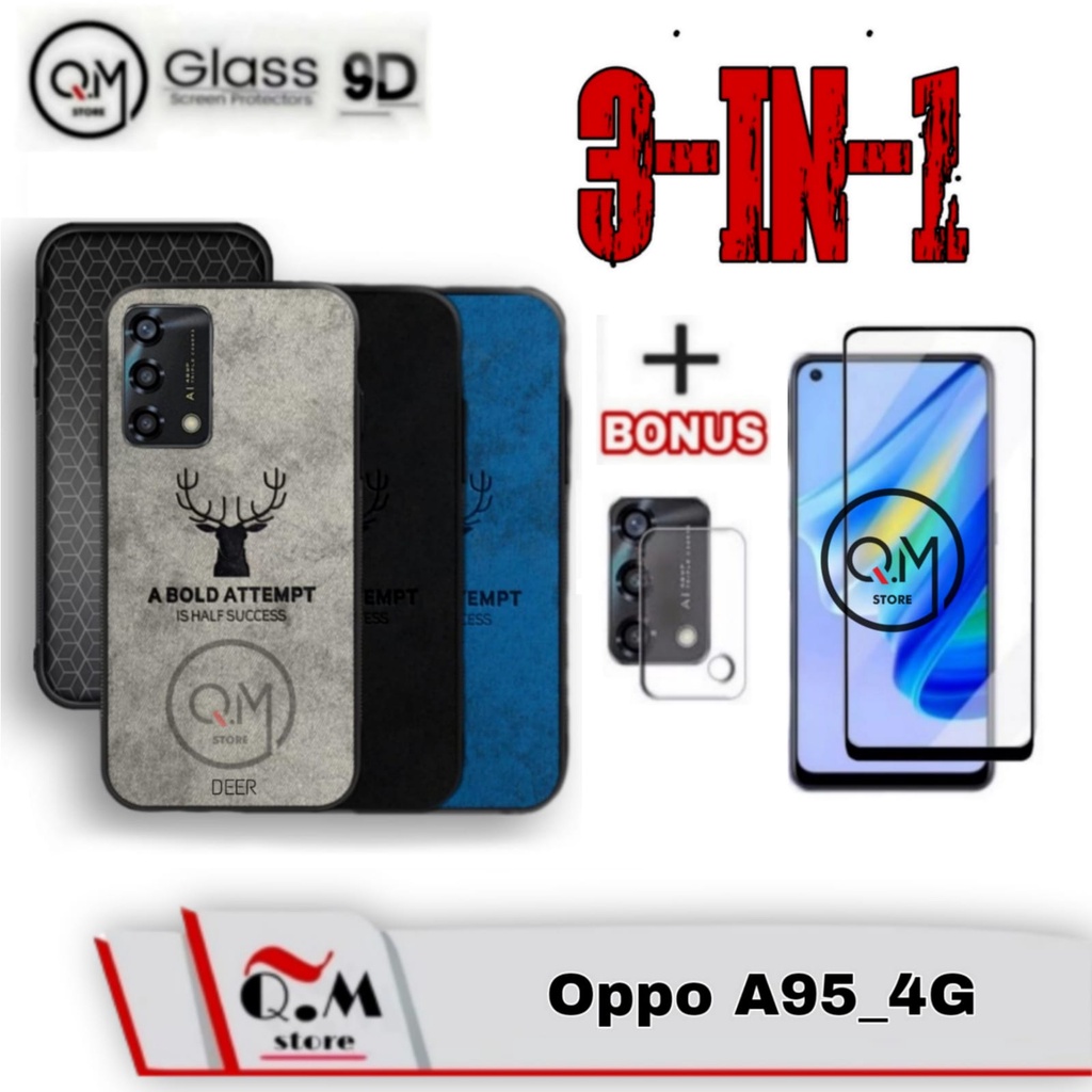 Case Deer Oppo A95 / Oppo A55 / Oppo A53 Soft Case Premium High Quality TPU BONUS Tempered Glass Layar Plus Lensa