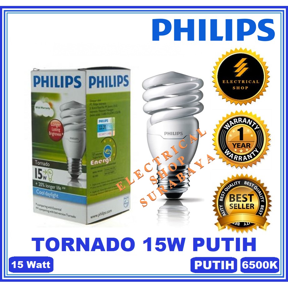 PHILIPS LAMPU TORNADO 15W 15 WATT PUTIH (HARGA GROSIR &amp; GARANSI) SPIRAL CDL PROMO MURAH ORIGINAL
