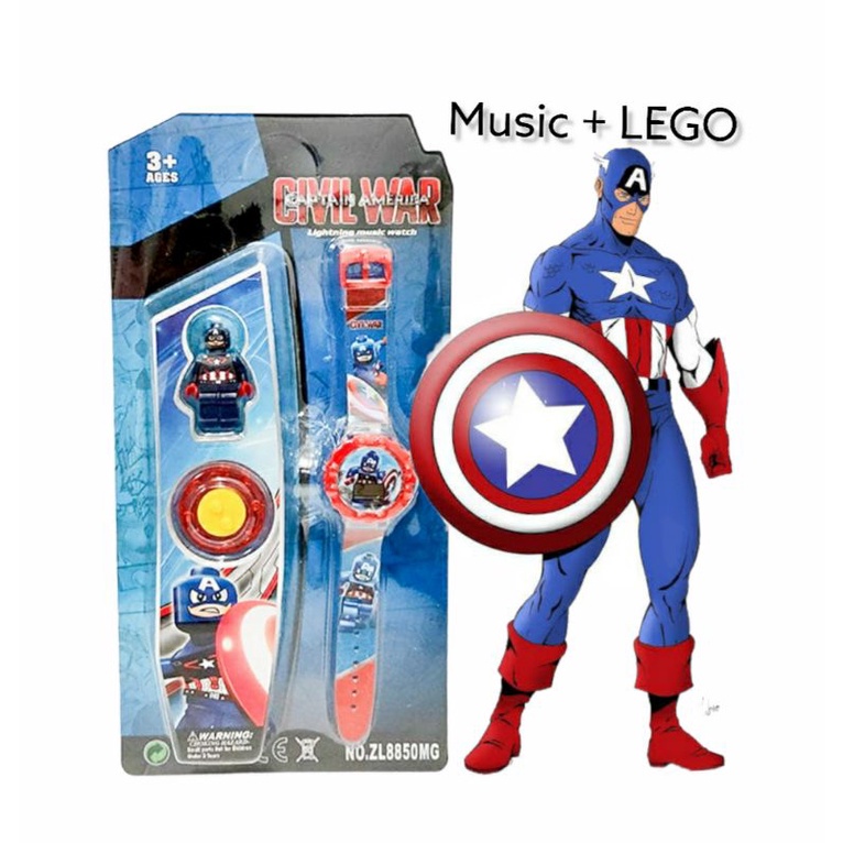 JAM TANGAN ANAK LAKI LAKI CAPTAIN AMERICA LAMPU MUSIK