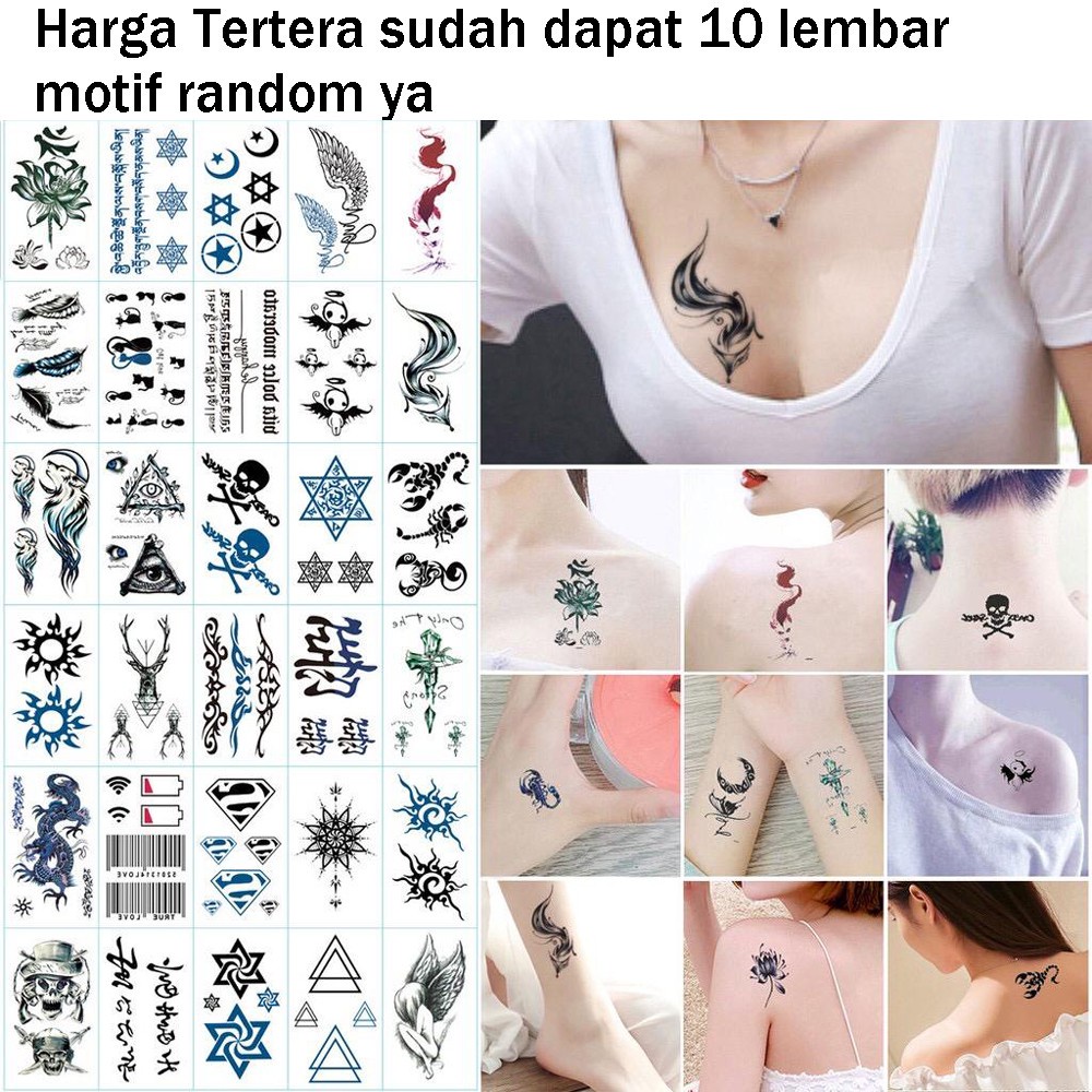 10 Pcs D Kecil Random Tato Temporer Tahan Air Anti Air Sementara Motif Kalajengking Simbol Naga Air