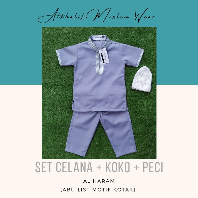 Terbaru SET KOKO AL HARAM (ABU LIST KOTAK) | Setelan Koko Bayi / Anak premium by Alkhalifi