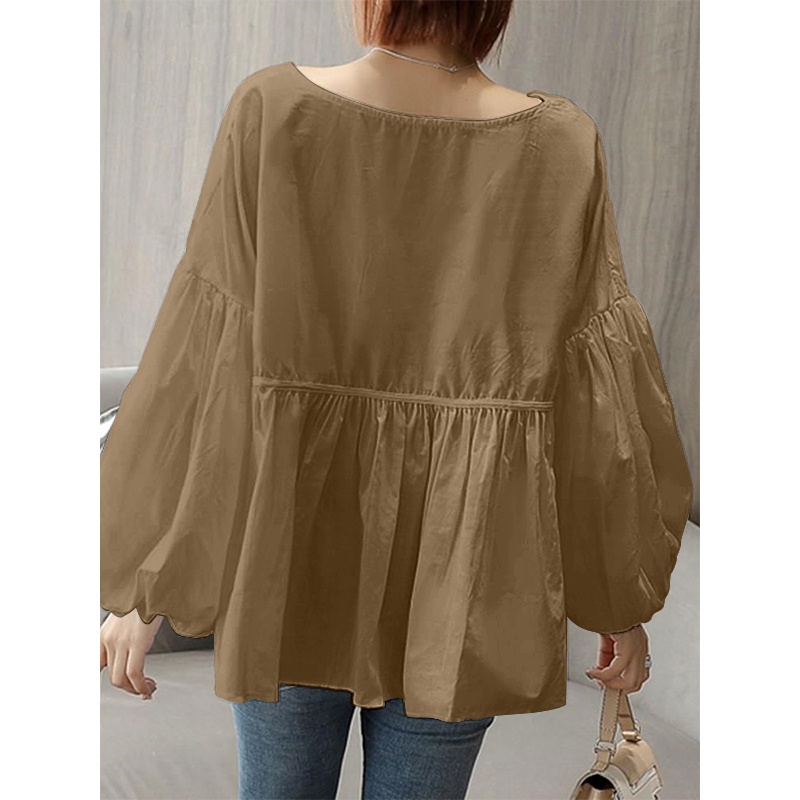 ZANZEA Women Full Sleeved Plus Size S-5XL Blouse Loose Drawstring Shirts