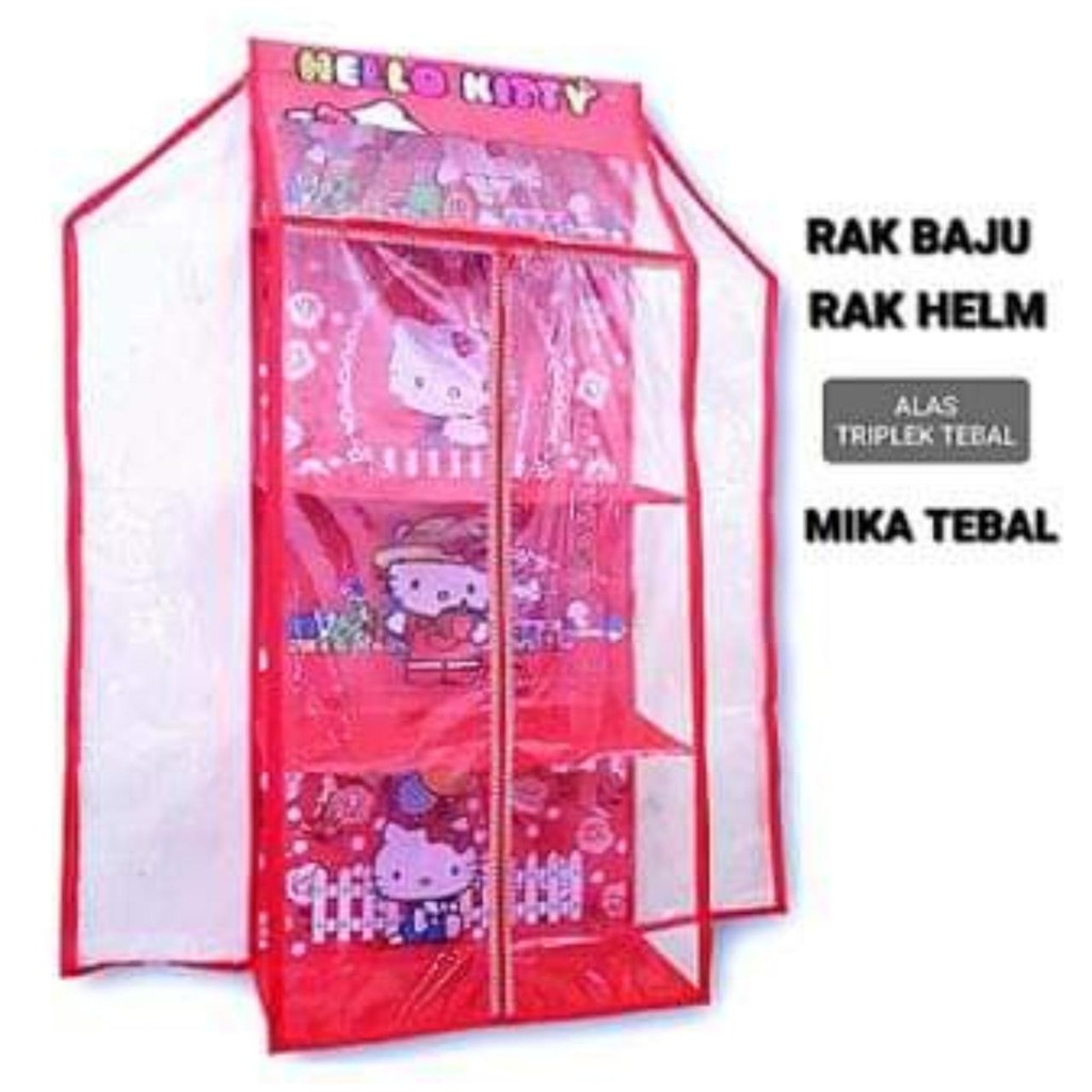 RAK BAJU GAMBAR KARAKTER, RAK GANTUNG BAJU DAN HELM ALAS TRIPLEK,lemari boneka FULL RESLETING