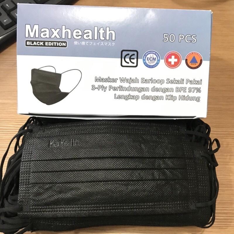 Masker Hitam 3Ply Maxhealth - Earloop Black 3Ply Disposable Face Mask