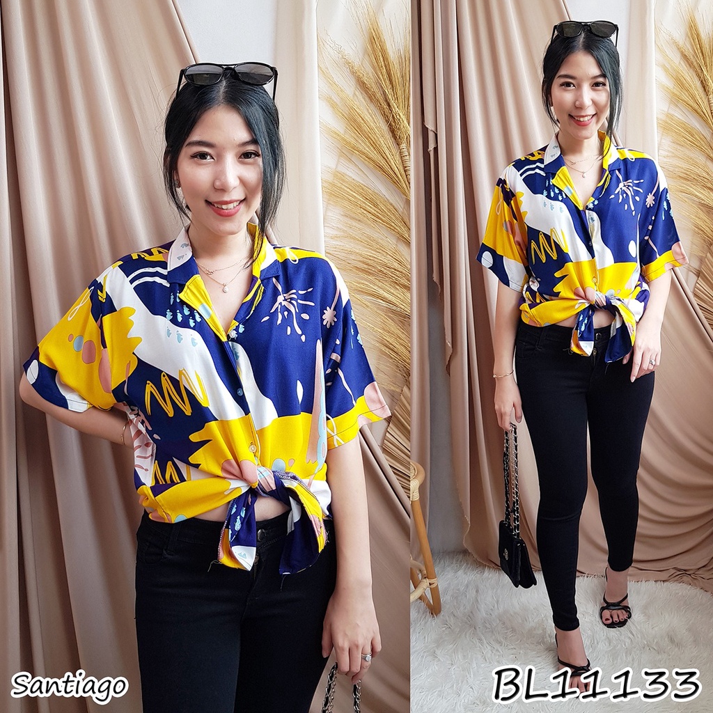 Kemeja wanita / cewek bahan rayon ukuran jumbo motif lucu bestseller fashion pergi jalan 11133-2