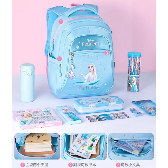 Tas Sekolah Disney Frozen untuk Anak Perempuan Elsa Anna Ransel Ortopedi Bahu Siswa Dasar Hadiah Ulang Tahun Kapasitas Besar Mochila