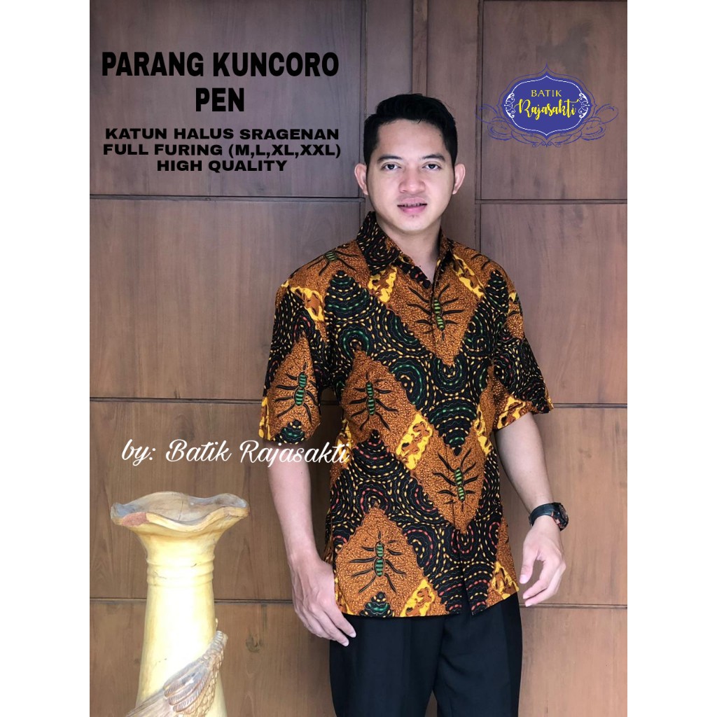 PARANG KUNCORO RAJASAKTI KEMEJA BATIK SOLO PRIA LENGAN PENDEK PANJANG LAPIS FURING ATASAN PREMIUM MODERN KATUN HALUS WARMADEWA PEN 2 ATMADEVA BALUNG LEHER KERIS SOGAN 2 KERIS PUTIH 2 DAFFIN FAAZ DAFFIN FAAZ PEN AQROB AQROB PEN BASKARA PEN CAKRAWANGSA NAVI