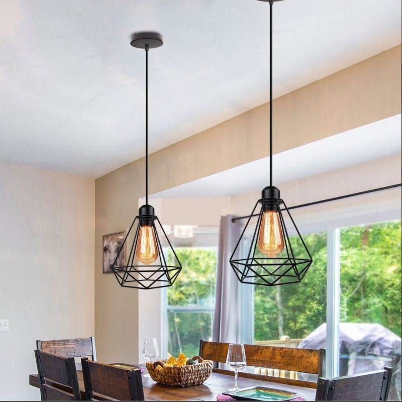 Kap Lampu Gantung Hias Minimalis Diamond Dekorasi Rumah Cafe Industrial Vintage Retro Bahan Besi