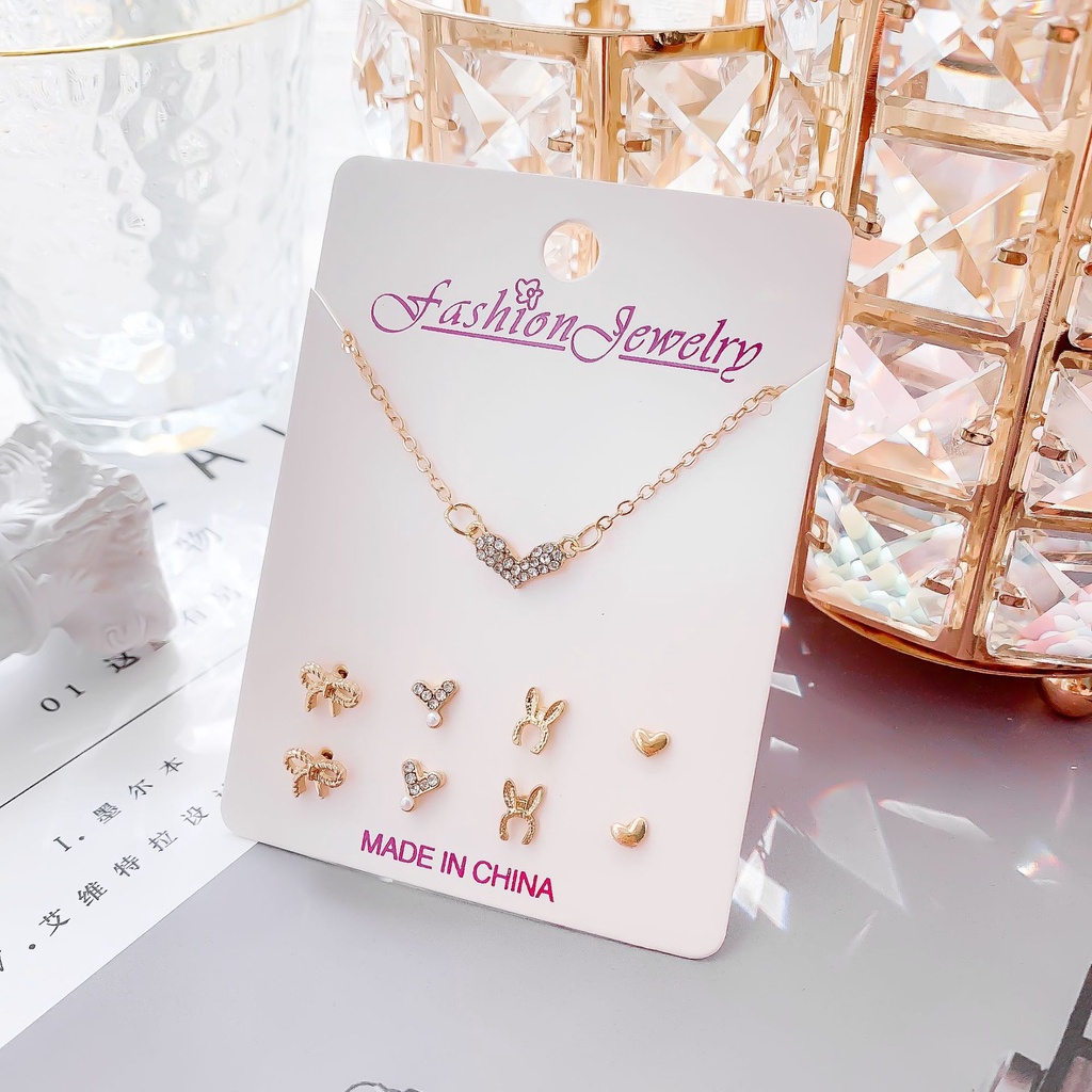 Set Kalung Rantai + Anting Tusuk Sexy Gaya Korea Motif Natal Untuk Perhiasan Wanita