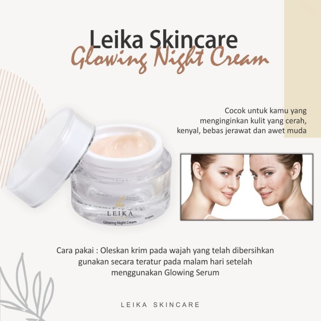 Glowing Night Cream Leika Skincare Aman 100% Resmi BPOM | Leika Skin Care Krim Malam