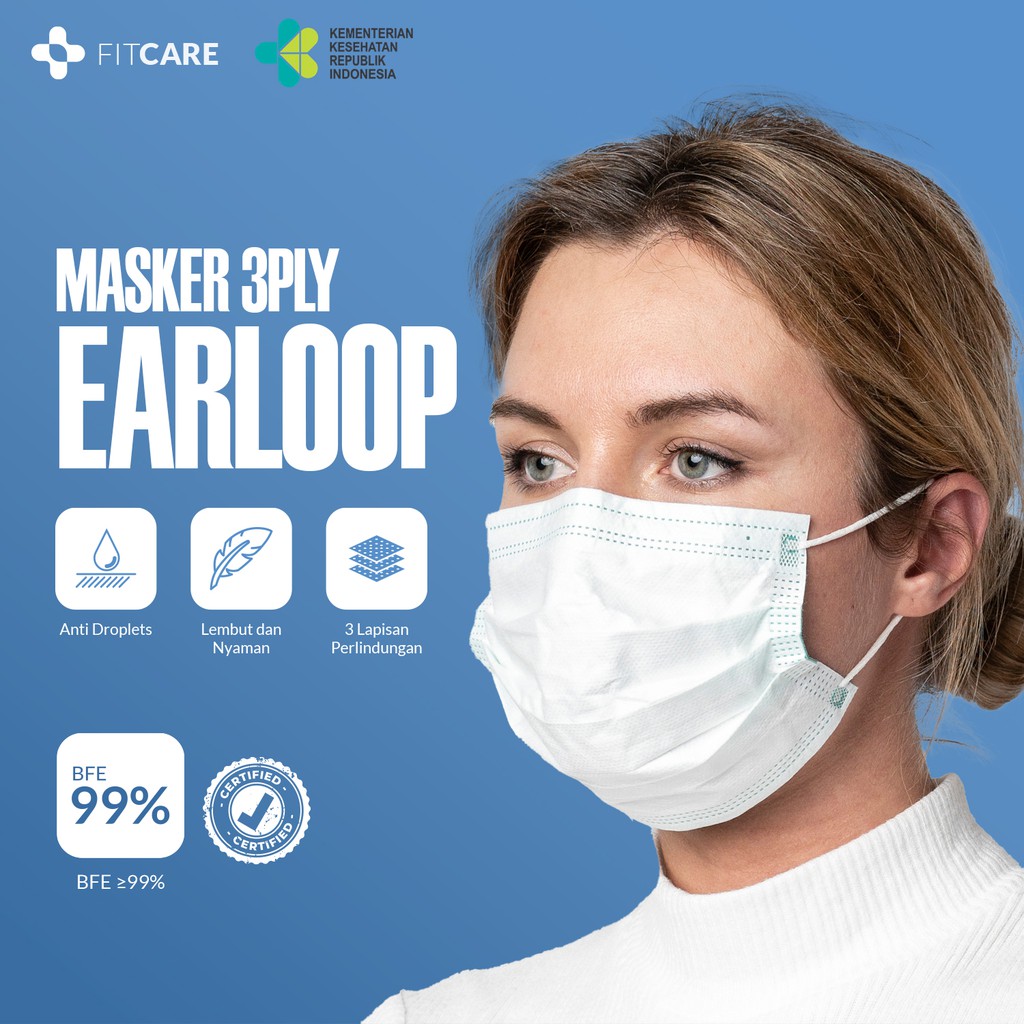 Masker 3 ply Earloop Fitcare Box isi 50 pcs