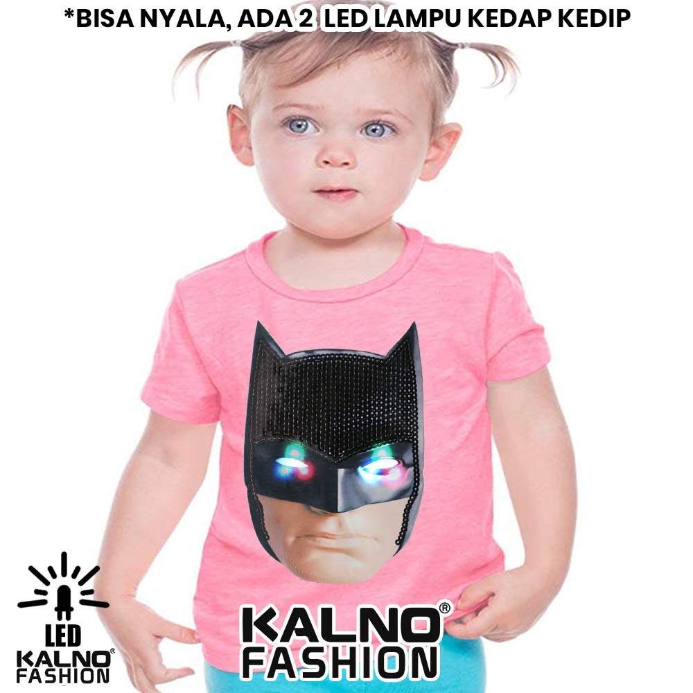 kaos baju anak BTMAN MUKA BISA NYALA 2 LED bisa nyala umur 1 - 7 tahun KAOS LED  KAOS NYALA