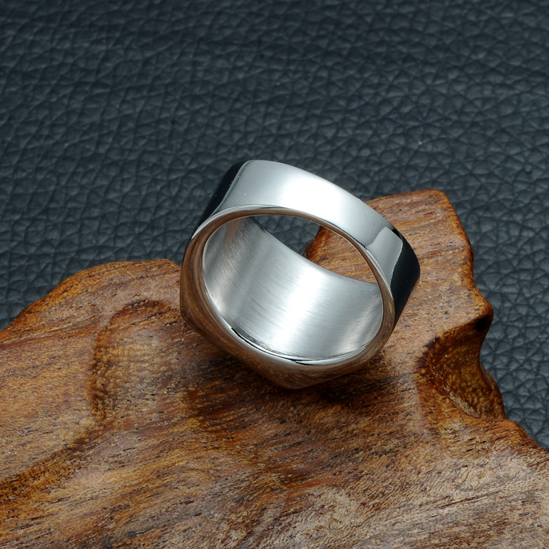 Cincin Perak Batu Akik Kristal Hitam Bahan Baja Titanium Untuk Pria Rings