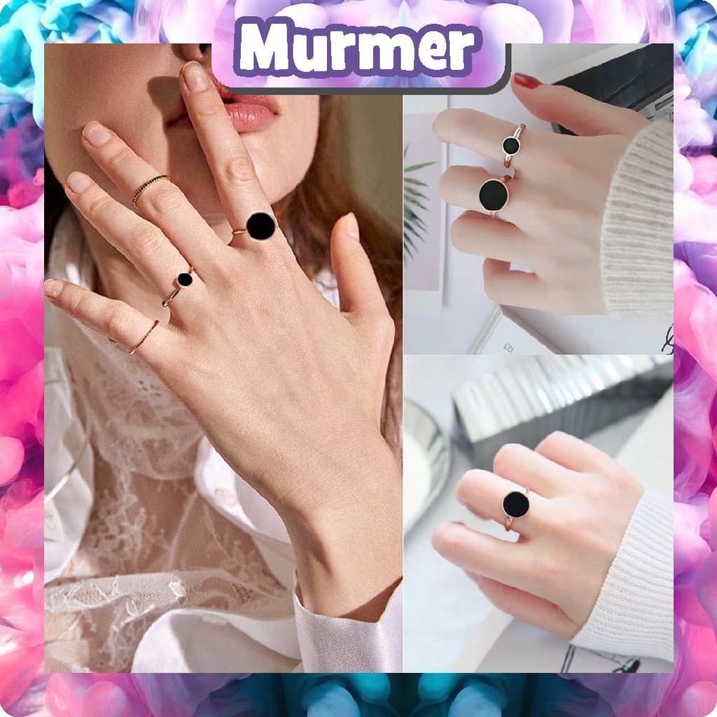 MurmerOfficial Cincin Titanium Lapis Warna Emas 18K Bentuk Bulat Bahan Warna Hitam Bulgar A061