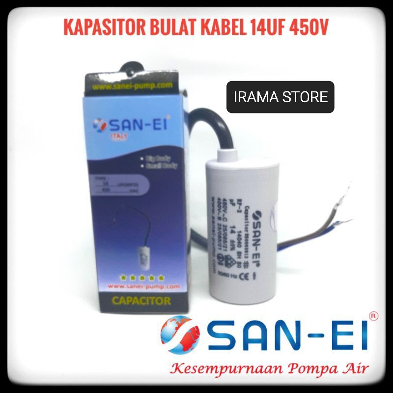 SAN EI Kapasitor Bulat 14uf 450V Kapasitor Kabel Pompa Air 14 uf 450V MURAH