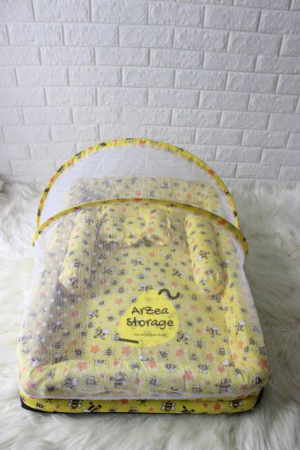 Kasur bayi set kelambu bantal guling kolam lebah kuning