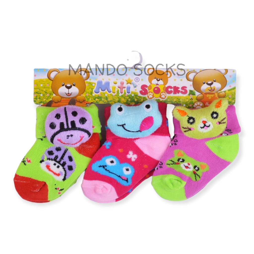 ( 3 PASANG ) KAOS KAKI BAYI SAMPING BONEKA UMUR 2 ~ 6 BULAN.