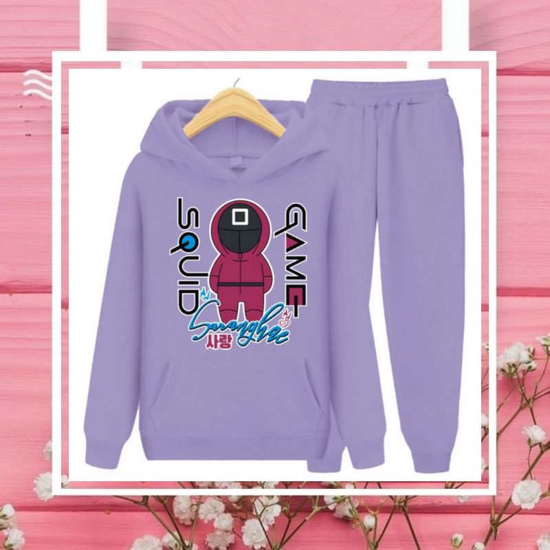 Setelan Sweater Hoodie Anak Perempuan Lengan panjang dan Celana panjang Terbaru 2022 Stelan Anak Cewek Kekinian Murah Korea Style Size S 4 5 6 Tahun M 7 8 9 Tahun XL 10 11 12 Tahun Squid Game Robot