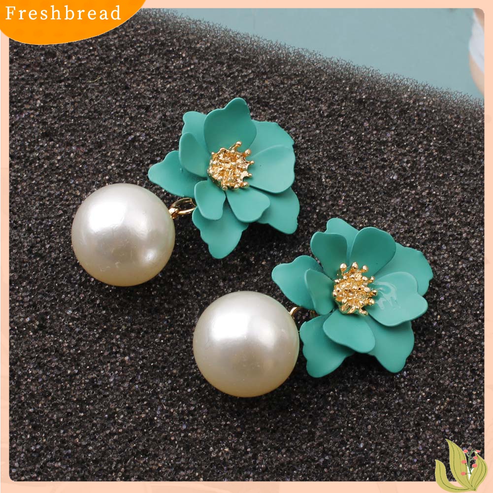 Fresh| Anting Tusuk Gantung Wanita Bahan Resin Desain Bunga Hias Mutiara Imitasi Untuk Musim Panas / Hadiah