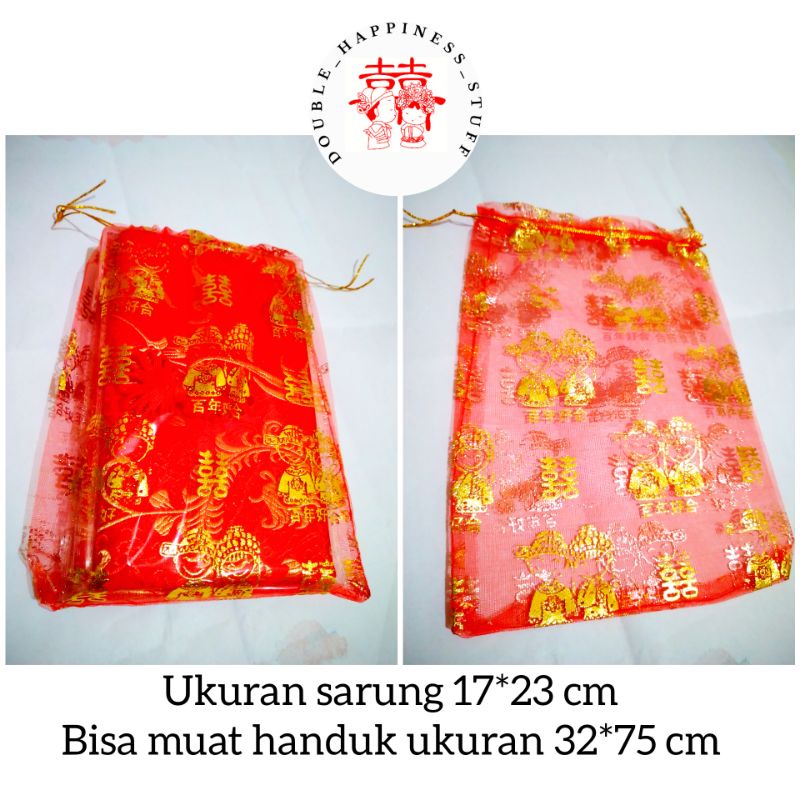 Kantong Serut Handuk / Tas Serut Souvernir Pernikahan / Kantong Tile Chinese Wedding