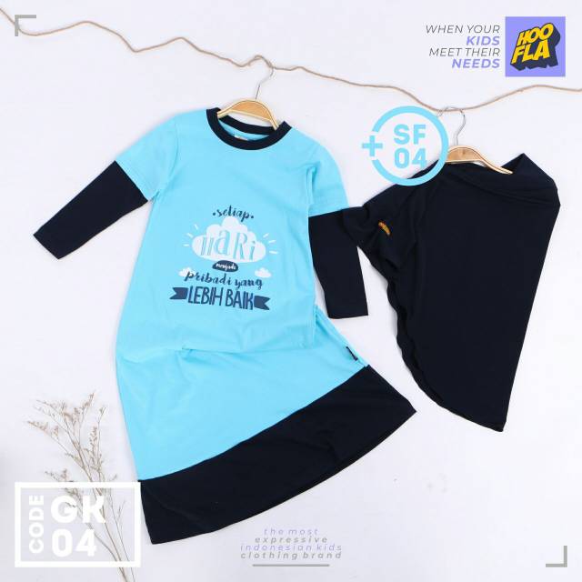 HOOFLA GK 04 Gamis Anak Kaos Adem Biru Muda Navy