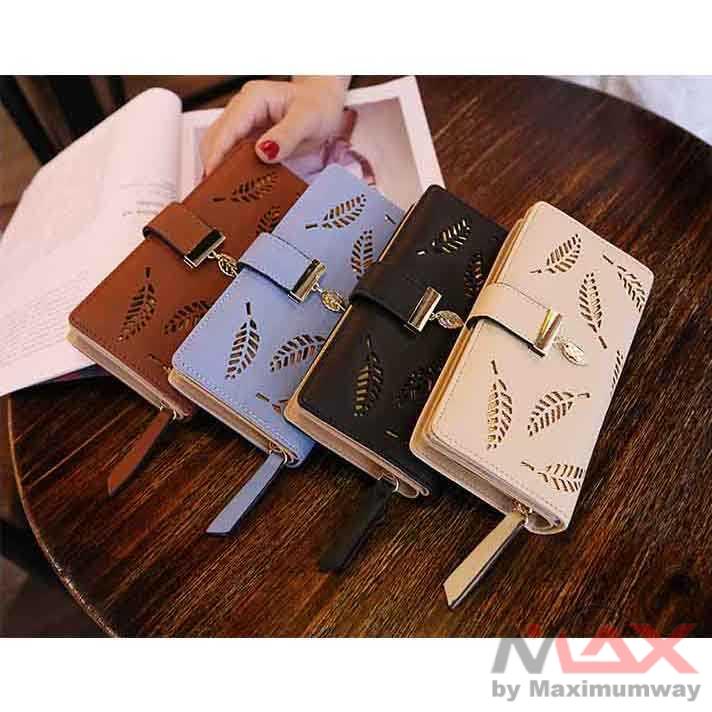 Dompet Panjang Wanita Motif Daun Emas 3D Hollow exclusive Unik Dompet Wanita Model Panjang model korea jepang viral exclusive Women Wallet PU Leather Purse Female Long Wallet Gold Hollow Leaves Pouch Handbag For Women Coin Purse Card Holders Clutch