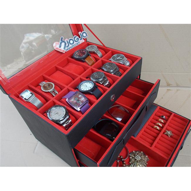 KOTAK JAM TANGAN ISI 12 MIX KACAMATA DAN PERHIASAN AKSESORIS / 3IN1 WATCH BOX ORGANIZER